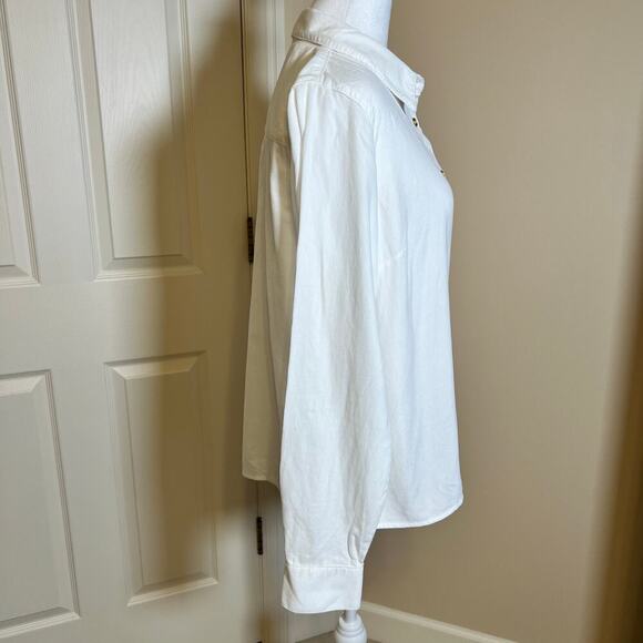 Kut from the Kloth White Corduroy Long Sleeve Shirt Gold Buttons Size Large NWOT - Picture 3 of 6